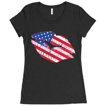 Cute American Flag Kiss Lips Women's Tshirt or Tank - perfect cute Memorial Day shirt or Jul 4 top