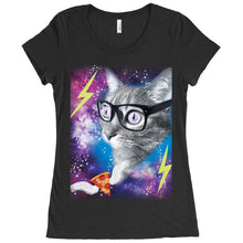 Funny Cat in Outer Space Womens Shirt