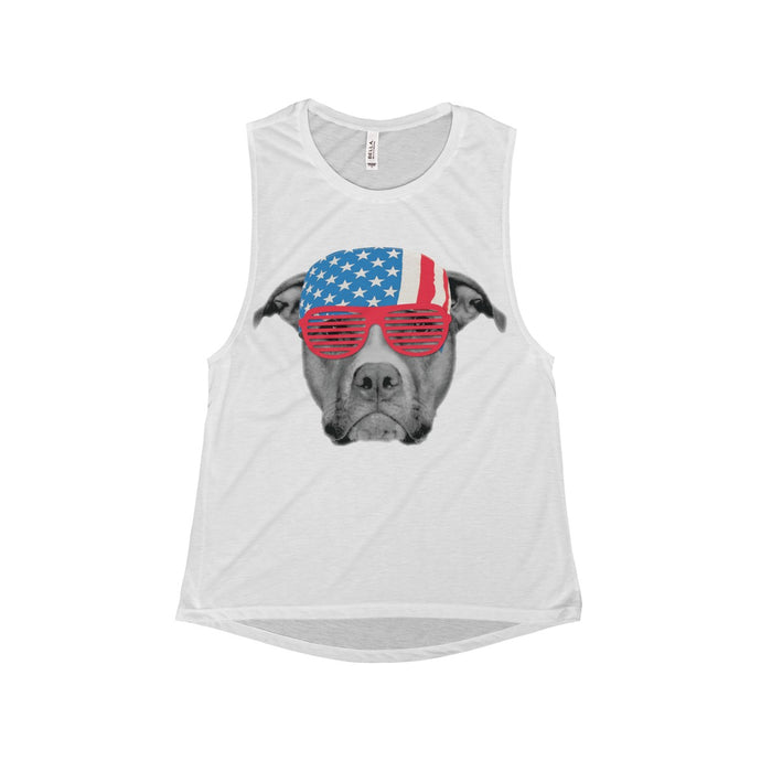 Pitbull Dog USA American Flag Women's Flowy Scoop Muscle Tank