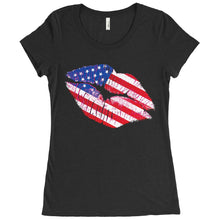 Cute American Flag Kiss Lips Women's Tshirt or Tank - perfect cute Memorial Day shirt or Jul 4 top