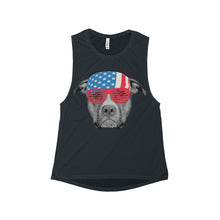 Pitbull Dog USA American Flag Women's Flowy Scoop Muscle Tank