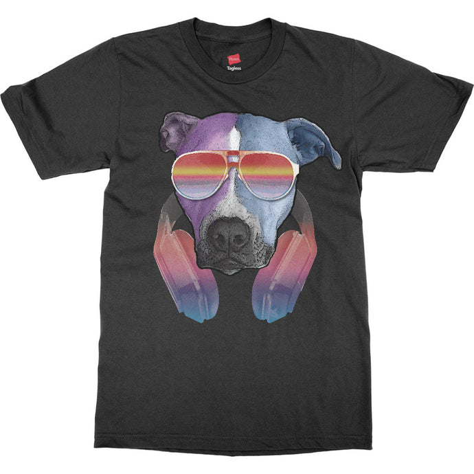 Pitbull Dog With Sunglasses Headphones Mens T-shirt