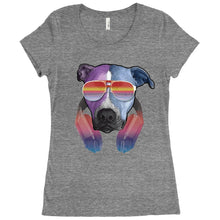 Pitbull Dog With Sunglasses Headphones Womens T-shirt