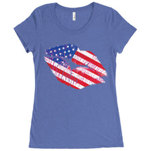 Cute American Flag Kiss Lips Women's Tshirt or Tank - perfect cute Memorial Day shirt or Jul 4 top