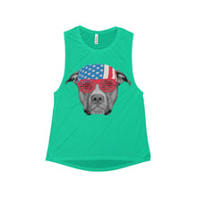 Pitbull Dog USA American Flag Women's Flowy Scoop Muscle Tank