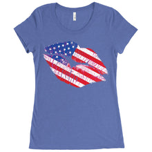 Cute American Flag Kiss Lips Women's Tshirt or Tank - perfect cute Memorial Day shirt or Jul 4 top