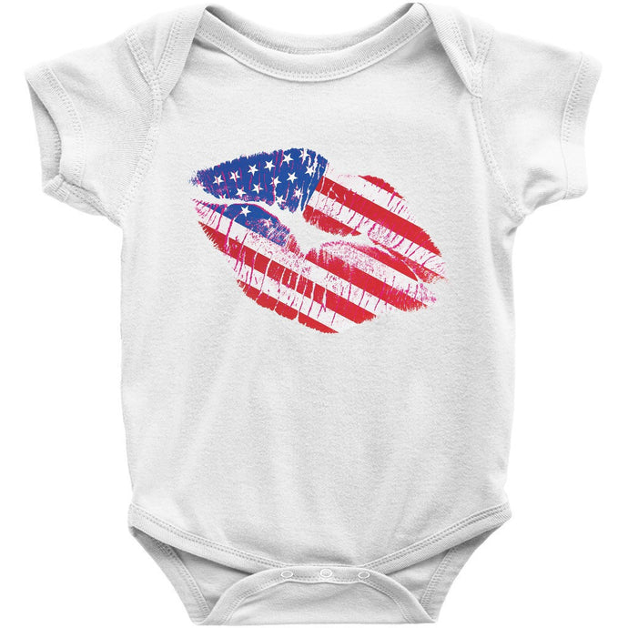 Cute American Flag Kiss Lips Onesie Bodysuit, Infant Tee, or Toddler Tee
