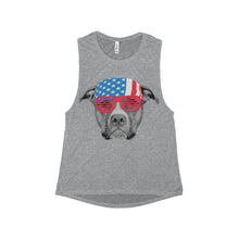 Pitbull Dog USA American Flag Women's Flowy Scoop Muscle Tank