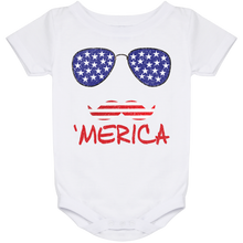 Cute, Funny "'Merica" American Flag with Mustache Onesie Bodysuit, Infant Tee, or Toddler Tee