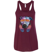 Retro Pitbull Dog With Sunglasses Headphones Women's Flowy Racerback Tank