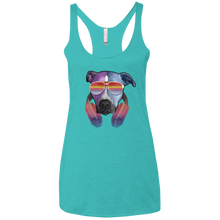 Retro Pitbull Dog With Sunglasses Headphones Women's Ladies' Triblend Racerback Tank