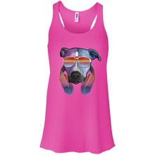 Retro Pitbull Dog With Sunglasses Headphones Women's Flowy Racerback Tank