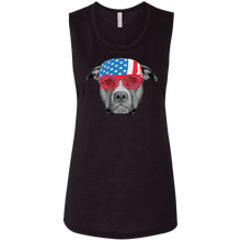 Pitbull Dog American Flag July 4 B8803 Ladies' Flowy Muscle Tank