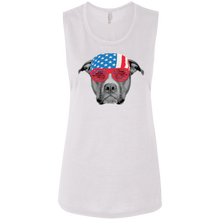 Pitbull Dog American Flag July 4 B8803 Ladies' Flowy Muscle Tank