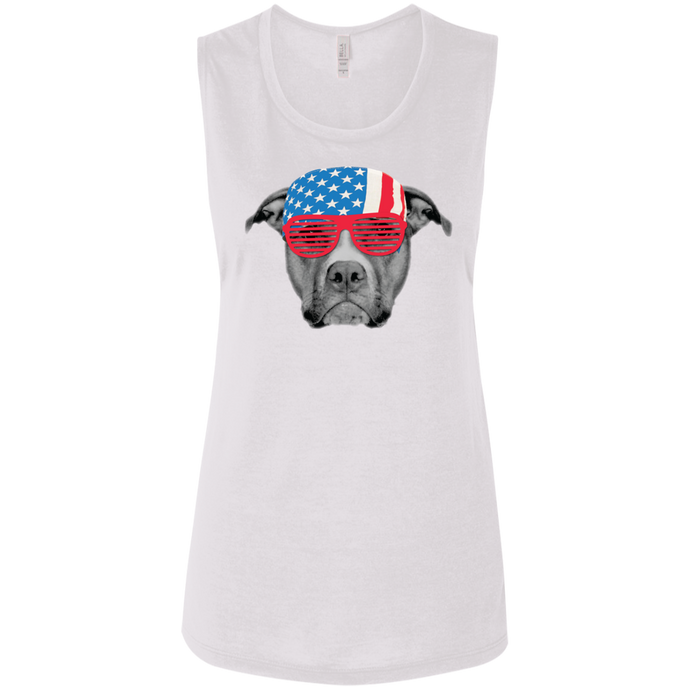 Pitbull Dog American Flag July 4 B8803 Ladies' Flowy Muscle Tank