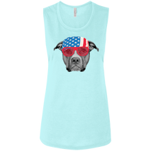 Pitbull Dog American Flag July 4 B8803 Ladies' Flowy Muscle Tank