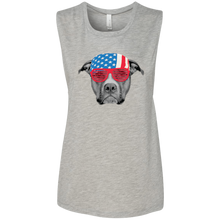 Pitbull Dog American Flag July 4 B8803 Ladies' Flowy Muscle Tank