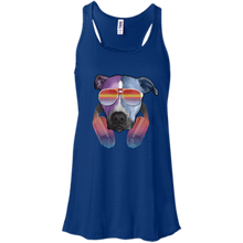 Retro Pitbull Dog With Sunglasses Headphones Women's Flowy Racerback Tank