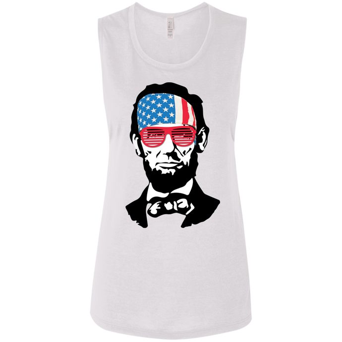 Abraham Lincoln July 4 American Flag B8803 Ladies' Flowy Muscle Tank