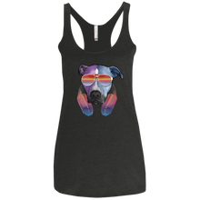 Retro Pitbull Dog With Sunglasses Headphones Women's Ladies' Triblend Racerback Tank