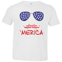 Cute, Funny "'Merica" American Flag with Mustache Onesie Bodysuit, Infant Tee, or Toddler Tee