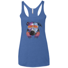 Retro Pitbull Dog With Sunglasses Headphones Women's Ladies' Triblend Racerback Tank