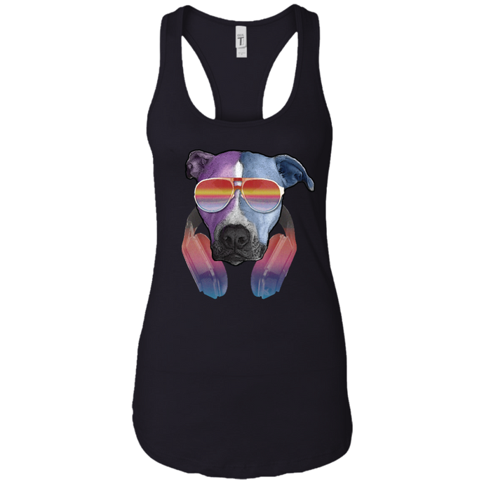 Retro Pitbull Dog With Sunglasses Headphones Women's Tank