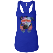 Retro Pitbull Dog With Sunglasses Headphones Women's Tank