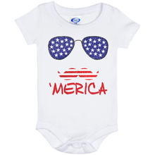 Cute, Funny "'Merica" American Flag with Mustache Onesie Bodysuit, Infant Tee, or Toddler Tee