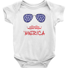 Cute, Funny "'Merica" American Flag with Mustache Onesie Bodysuit, Infant Tee, or Toddler Tee