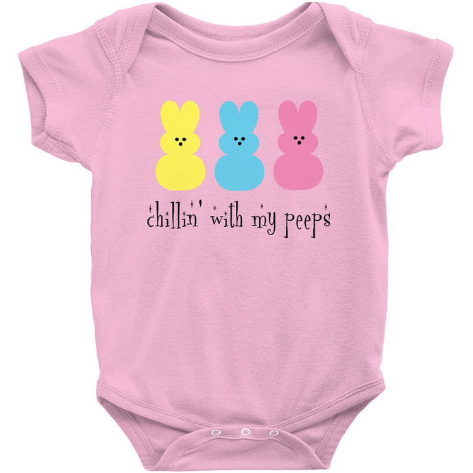 Cute and Funny Chillin With My Peeps Bunny Easter Baby Onesie