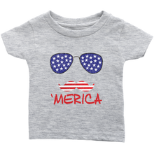 Cute, Funny "'Merica" American Flag with Mustache Onesie Bodysuit, Infant Tee, or Toddler Tee