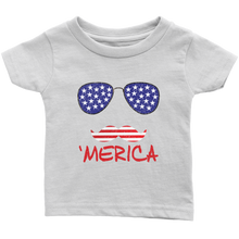 Cute, Funny "'Merica" American Flag with Mustache Onesie Bodysuit, Infant Tee, or Toddler Tee