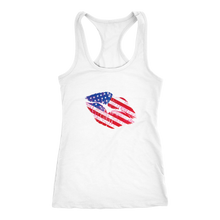 Cute American Flag Kiss Lips Women's Tshirt or Tank - perfect cute Memorial Day shirt or Jul 4 top