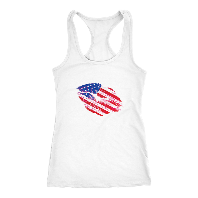 Cute American Flag Kiss Lips Women's Tshirt or Tank - perfect cute Memorial Day shirt or Jul 4 top